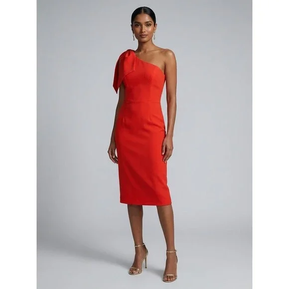 Dress the Population Tiffany Womens XL Poppy One Shoulder Bow Midi Sheath NWT - Picture 1 of 12